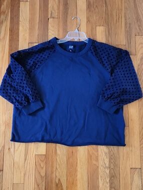 GAP Vintage Navy Soft  Eyelet Sleeve Sweatshirt  Pullover Top NWOT Size XL
